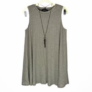 New Heart Soul Silver Metallic Knit‎ Mock Neck Sleeveless Flare Dress Medium